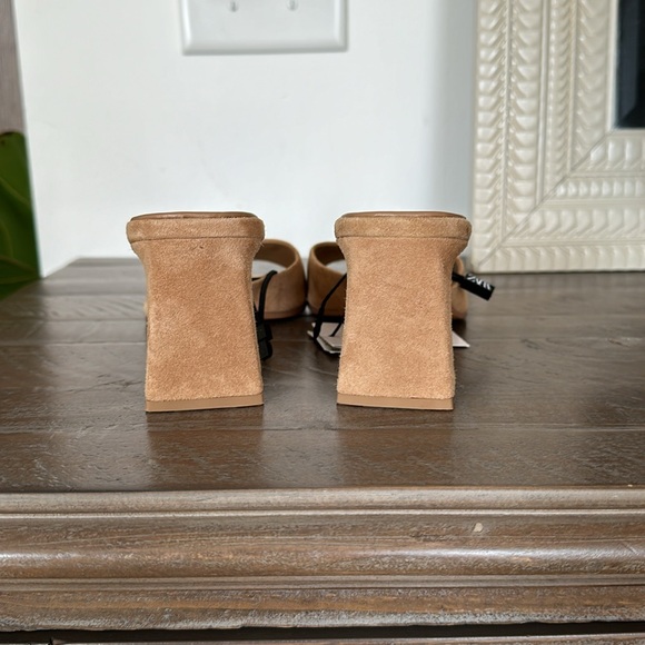 ZARA SUEDE BLOCK HEEL SLIDES HEELS MULES 9 40 TAN BROWN TAUPE 2329/310 - Picture 13 of 14